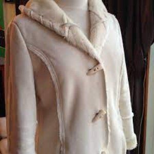 Coldwater creek - suede/faux fur lined cream coat 2x - Impeccable Condition!